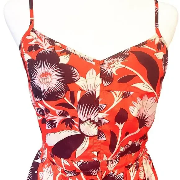 J. Crew Dress Size 2 Dark Peach Floral Sleeveless Adjustable‎ Straps Pockets - Picture 3 of 8